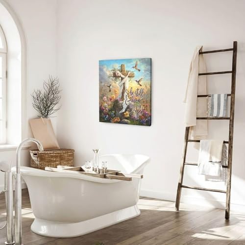 Crekviy Cross Christian Decor Wall Art Religious Pictures Canvas Prints Painting Church Artwork Faith Bible Verse Decoration Gifts for Bathroom Bedroom Living Room Framed 20"x24"
