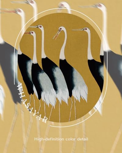 WHASAYART Gold Framed Vintage Wall Art for Living Room, Animals Painting Prints Shelf Decor for Kitchen, Aesthetic Bedroom Wall Art Decor, Gifts for Friends or Family Seven Cranes 12"x16"