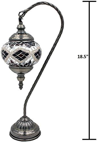 SILVERFEVER Handcrafted Mosaic Turkish Lamp Moroccan Glass Table Desk Bedside Light Bronze Base with E12 Bulb (Multi Wave Lattern)