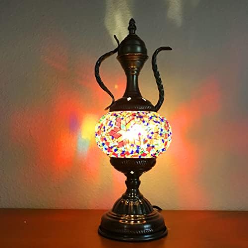SILVERFEVER Handcrafted Mosaic Turkish Lamp Moroccan Glass Table Desk Bedside Light Bronze Base with E12 Bulb (Star of David Burgundy Aladin)