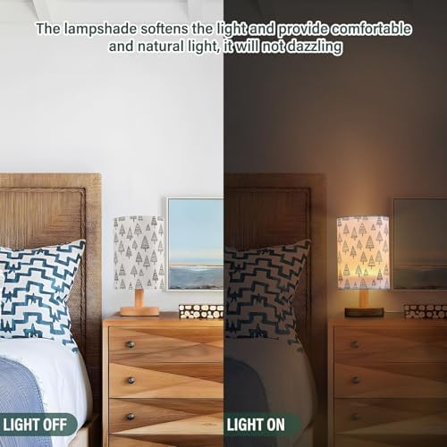 Simple Christmas Trees Black and White Bedside Table Lamps with USB Port for Bedroom Lamp Accent Table Lamp Small Nightstand Lamp Sturdy Linen Shade Wooden Decorative Lamps for Home|Kids|Holiday