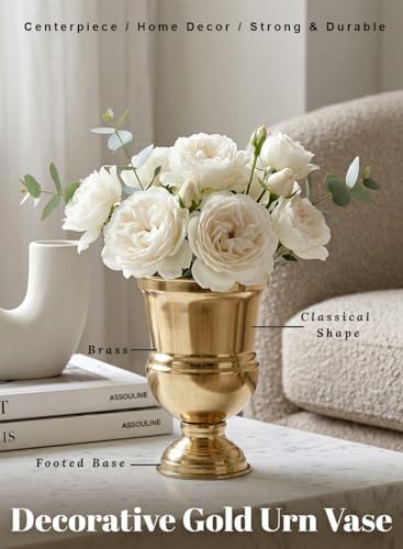 Serene Spaces Living Decorative Gold Vase Urn, Gold Vases for Centerpieces, Metal Vase Use for Home Decor, Wedding, Parties, Floral Arrangements, Measures 5.5" Diameter & 7.5" Tall