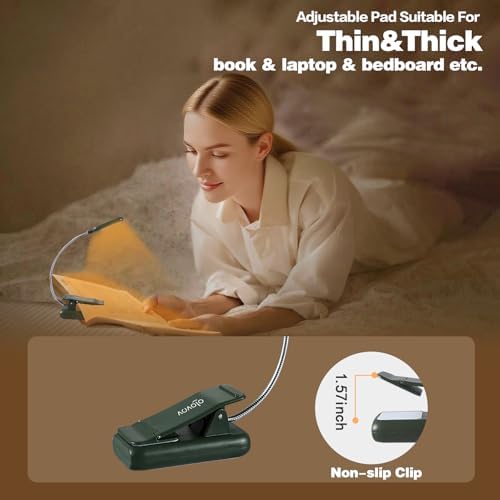 VAVOFO Rechargeable Book Light for Reading in Bed Kids, 7 LED Reading Light with 9-Level Warm Cool White Daylight, Eye Care Lamp with Power Indicator for Bookworms (Garden Green)
