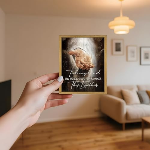 Framed Jesus Wall Art Christian Canvas Wall Decor Painting The Hand of God Posters Prints Pictures Inspirational Art Decorative Oil Paintings for Church Prayer Room Living Room Home 8x10 Inch