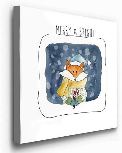 Renditions Gallery Abstract Animal Wall Art for Home Decor Christmas Fox holding Candy Cane in a Snow Canvas Hanging Artwork for Dining Living Room Kitchen Decorations - 40"X40" LT05