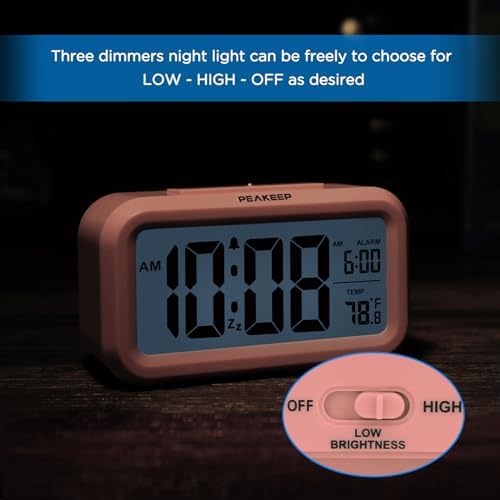 Peakeep Night Light Digital Alarm Clock Battery Operated Indoor Temperature