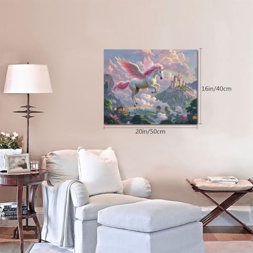Crekviy Pink Unicorn Wall Art Fantasy Unicorn Bedroom Decor for Girls Magical Canvas Prints Painting Pictures Artwork Decorations for Nursery Room Bathroom Framed Kids Gifts 16"x20"