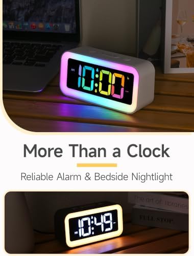 Cadmos Loud Alarm Clock for Bedrooms with Dynamic RGB Night Light,Heavy Sleepers Adults,Dual Alarm,Dimmer,USB Charger,Small Bedside Digital Clock with LED Display for Kids,Teens,Seniors (Black)