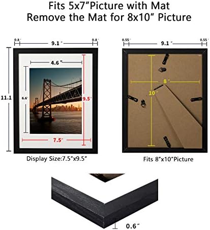 BAIJIALI 8x10 Picture Frame Distressed Farmhouse Wood Pattern Set of 4,Display 5x7 with Mat or 8x10 Without Mat,Multicolour