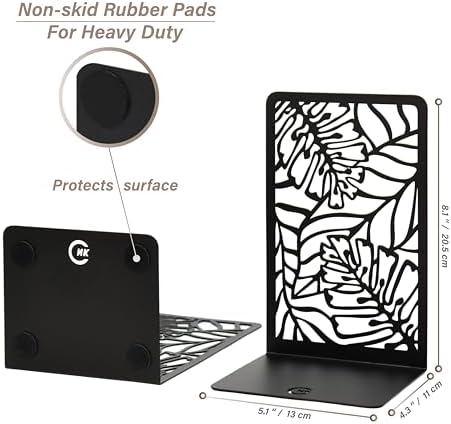 CNK Premium Metal Book Ends - Heavy Duty Book Stoppers for Home Office - Black