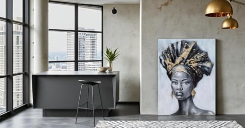 Yihui Arts Gilded Elegance Hand PaintedTextured African Queen Art Print A Fusion of Culture and Luxury for Sophisticated Spaces