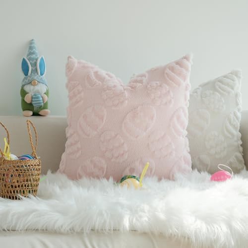 JOJUSIS Decorative Pillow Covers Pack of 4 Spring Throw Pillowcases Faux Fur Couch Cushion Easter Egg 18 x 18 Inch
