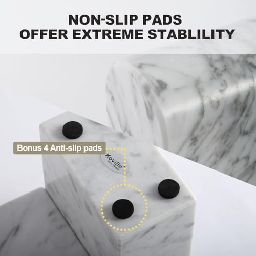 Koville Natural Italian Marble Bookends for Shelves, Book Ends for Heavy Books, 13LBS Ultra Heavy Duty Book Holders, Triumphal Arch Bookends Office Bookshelf Decor for CDs/Video Games(Bianco Carrara)