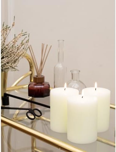 CANDWAX 3x4 inch Pillar Candles Set of 3 – Unscented Dripless Rustic Ivory Candles for Home Decor, Weddings, Table Settings
