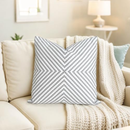 Slow Cow Pack of 2 Canvas Embroidery Cushion Covers Grey Dots Embroidered Throw Pillow Covers 18 x18 Inches