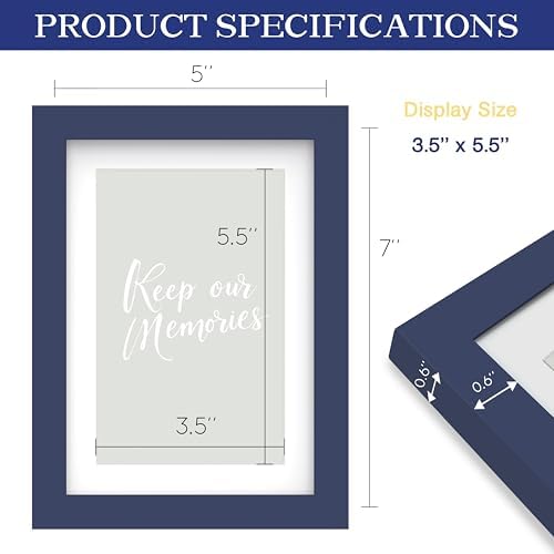 An&He 5x7 Picture Frame, Tempered Glass Wooden Photo Frame for Tabletop or Wall Display, Modern Home Décor – Dark Blue