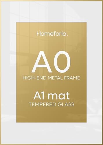 Homeforia A0 Gold Poster Frame, High-End Metal, A1 Mat, Glass