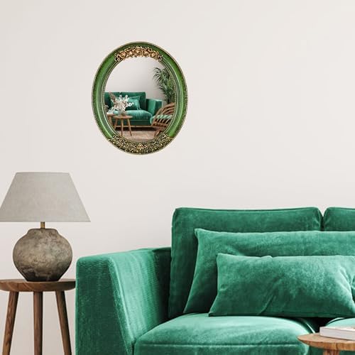Oval 11.8x10 inch Resin Vintage Mirror | Wall Mounted Decorative Mirror for Entryway, Hallway, Bedroom Oval Mirror(Green)