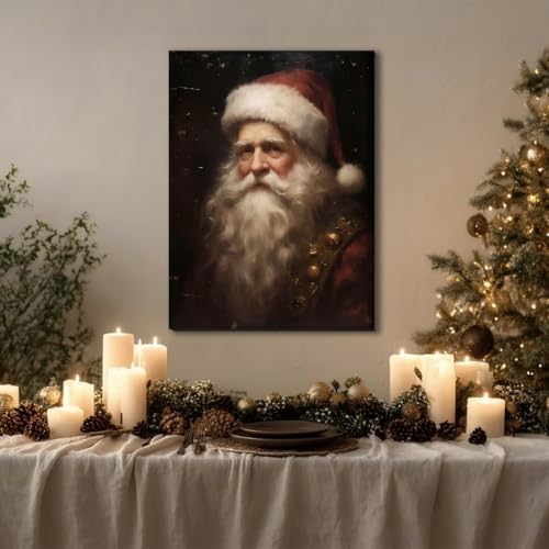Victorian Santa Claus Portrait Christmas Art for Bedroom 24x36in, Framed Festival Canvas Prints for Christmas Wall Decor, Vintage Winter Pictures for Home Wall Decorations Indoor