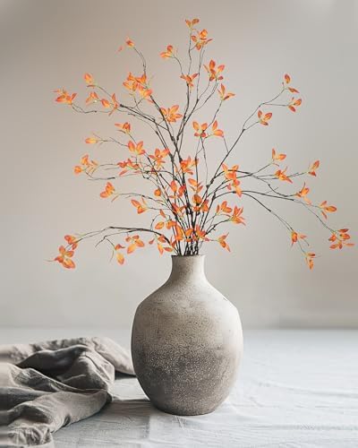 DuHouse 34" 5Pcs Artificial Ficus Branches Artificial Fall Greenery Stems Branches for Vase Filler Home Decor Table Centerpieces Garden Decoration(Orange)