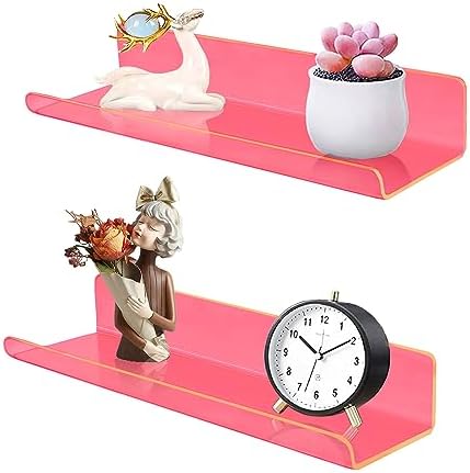 ROYALITA 2-Pack Small Acrylic Shelves Wall Mounted, 12 in Display Shelves