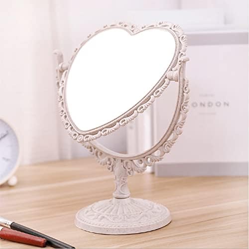 AKOAK Heart-Shaped Cosmetic Mirror - Plastic, Double-Sided, Rotatable, Lightweight Tabletop Makeup Mirror for Bathroom & Bedroom (Beige)