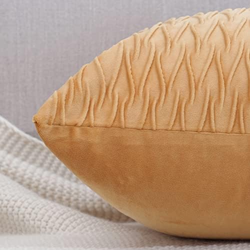 MADIZZ Set of 2 Super Soft Velvet Decorative Throw Pillow Covers 24x24 inch Gold Square with Texture Luxury Style Cushion Case European Pillow Shell for Sofa Bedroom