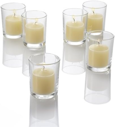 Set of 72 Ivory Vanilla Scented Richland Votive Candles and 72 Clear Glass Eastland Votive Holders