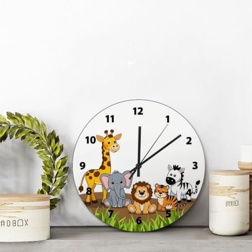 Cute Jungle Baby Animal Wall Clock for Kids Funny Nursery Wood Clock