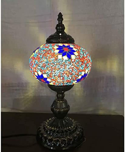 SILVERFEVER Handcrafted Mosaic Turkish Lamp Moroccan Glass Table Desk Bedside Light Bronze Base with E12 Bulb (Flowers LG)