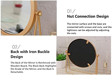 Geschaft Golden Tabletop Single Sided Makeup Mirror, 360°Rotation Iron One-Sided Dressing Table Mirror, Round Swivel Desktop Stand Mirror (Golden - Round),7.1'' (L) x 2'' (W) x 8.5''(H)