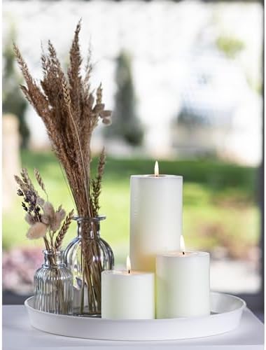 CANDWAX Assorted Pillar Candles Set of 3 – Sizes 3", 4", 8" Unscented Dripless Large Candles, Rustic Style Long Burning for Weddings, Home Decor – Ivory