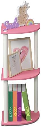 Furinno TURN-N-TUBE Corner Shelf, 3-Tier Corner Bookshelf, Display Storage Shelves with Open Shelves, for Organization and Storage, Living Room, Home Office, Garage, Pink
