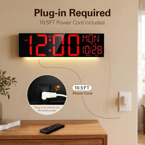 JALL 30" Oversize Digital Wall Clock, Extra Large LED Wall Clock with Remote, Giant Digital Clock with Jumbo Numbers for Living Room, Church (Black Shell Red Font)