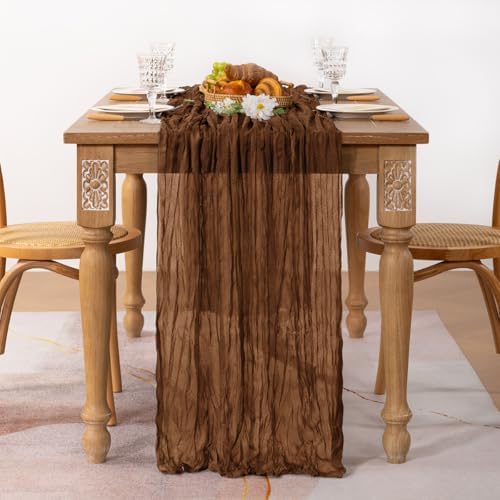 2 Pack Brown Cheesecloth Table Runner 10ft Neutral Gauze Centerpiece
