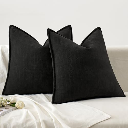 MIULEE Pack of 2 Black Euro Shams Chenille Pillow Covers 22x22 Inch