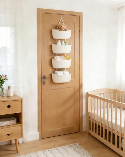 Dahey Over The Door Hanging Basket Storage 4-Tier Woven Wall Basket, White
