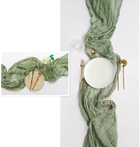 FEXIA 4Pcs Sage Green Cheesecloth Table Runner for Baby Shower Decoration