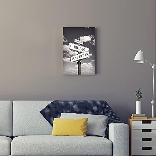 A&T ARTWORK Street Sign Black and White Canvas Prints Gift Your Names,the Date and romantic verses or write your own message Gift for Anniversary,Valentine's day,Wedding. 12X18 inches