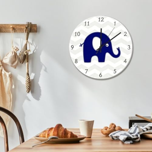 ArogGeld Navy Blue Grey Elephant Wall Clock for Kid Room Nursery Wood Clock