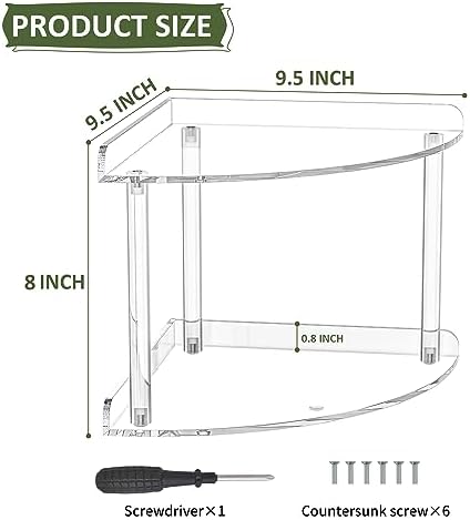 Sezanrpt 2 Tier Acrylic Corner Shelf Organizer Storage 9.5x9.5x8 Inch, Transparent Countertop Corner Shelf for Bathroom, Kitchen, Bedroom, Office, Study Room