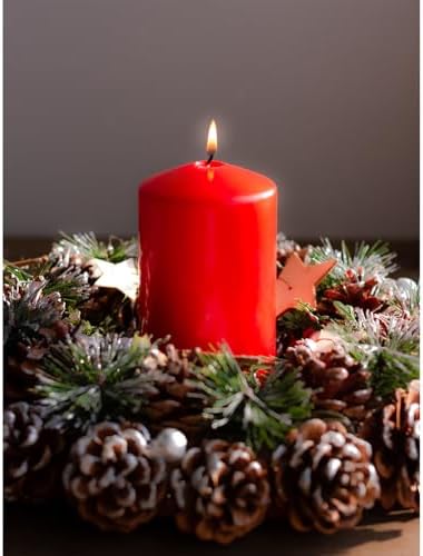 CANDWAX 3x6 Inch Red Pillar Candles Set of 3 - Unscented Christmas Pillars - 80-Hour Burn Time Self-Extinguishing Long Lasting Cone-Top Red Candles for Home Decor