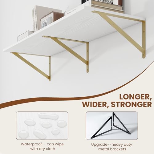 Heimlove 36W x 12D Deep Floating Shelves Set of 2 White & Gold