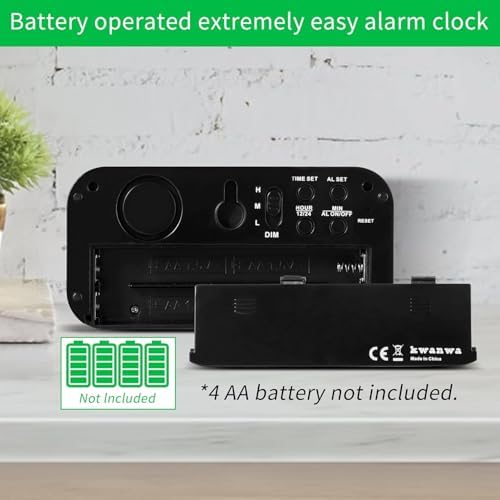 Alarm Clock,1.2'' LED,Cordless,Battery Operated,3-Level Brightness,12/24Hr