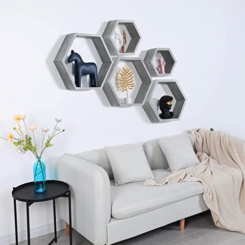 Hexagon Shelves,Floating Wall Shelf,Honeycomb Octagon Cube Shelves Wood
