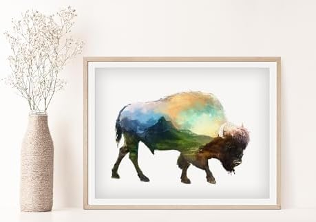DREAM BIG PRINTABLES Double Exposure Bison Art Print - Unframed - 8x10 | Buffalo Wall Decor | Living Room Décor | Farmhouse Décor | Office Wall Décor