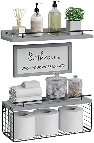 WOPITUES Floating Shelves for Bathroom Decor Art, Modern Grey