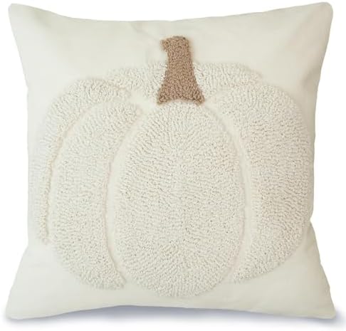 GEEORY Fall Pillow Covers 18x18 inch, Embroidered Pumpkins Throw Pillows Farmhouse Thanksgiving Decor Canvas Cushion Case for Sofa & Bed Home Decorations (Beige) GX001-1-18