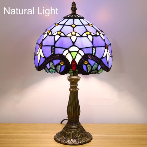 Tiffany Style Table Lamp, Blue Baroque Style Stained Glass Lamp, 8 Inch Small Antique Lamp, for Bedside Nightstand Bedroom Living Room Home Office, Include LED Bulb