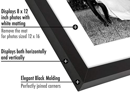 Americanflat 12x16 Picture Frame with Shatter-Resistant Glass - Set of 2 - Use as 8x12 Frame with Mat or Display 12x16 Photo Without Mat - Signature Collection - Picture Frames for Wall - Black